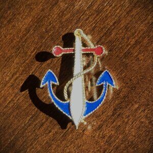 "Anchors Away" Brooch, Red White & Blue Enamel, Jonette Jewelry, JJ, Nautical